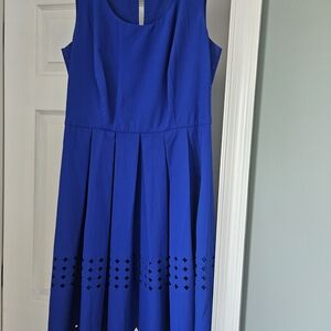 Brixon Ivy Royal Blue Sleeveless Pleated Dress with Laser-Cut Detail